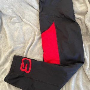 CYCLEBAR branded PHEEL capri workout pants leggings, red, black